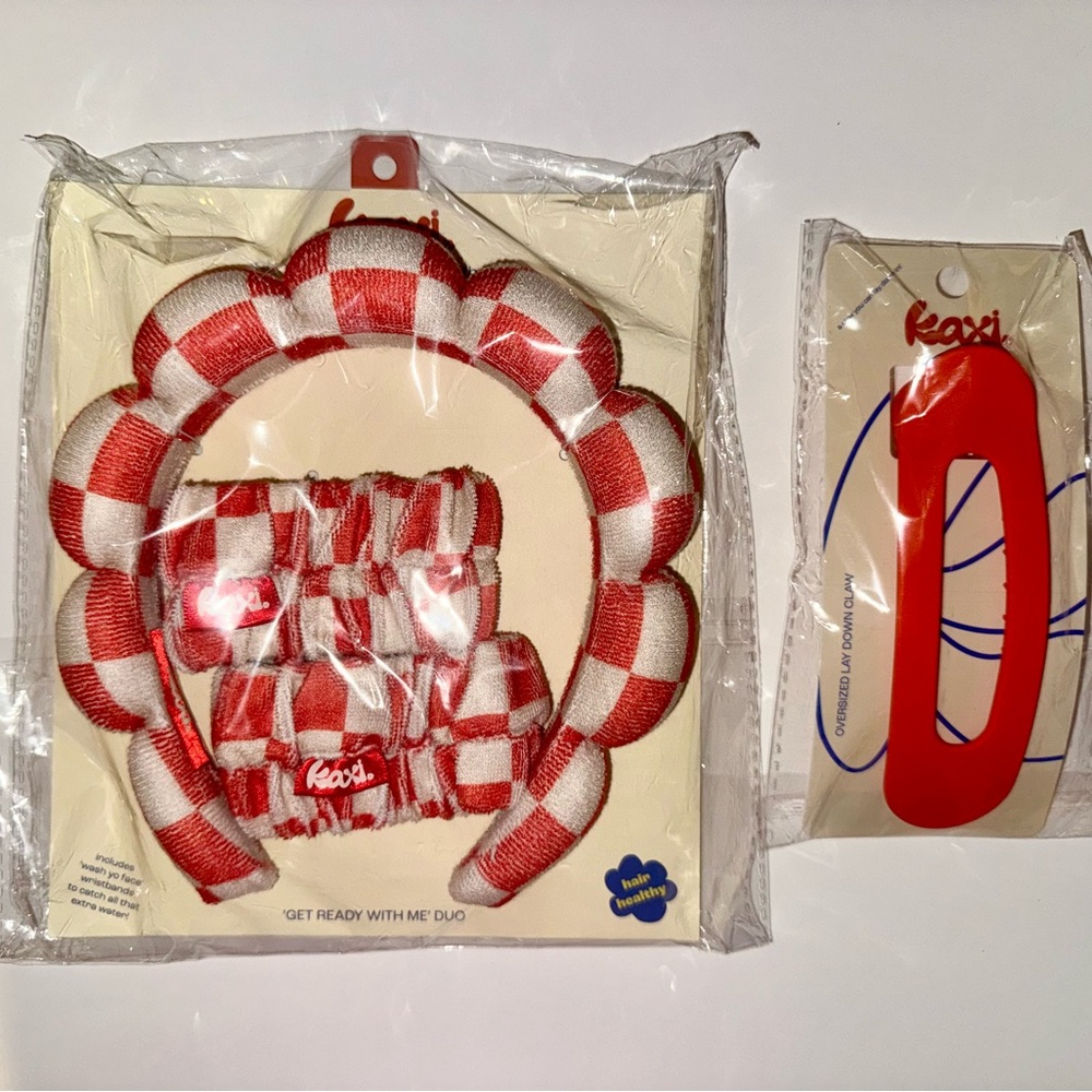 Kaxi Orange and White Hair Styling Set • Towel Headband + Oversized Claw Clip